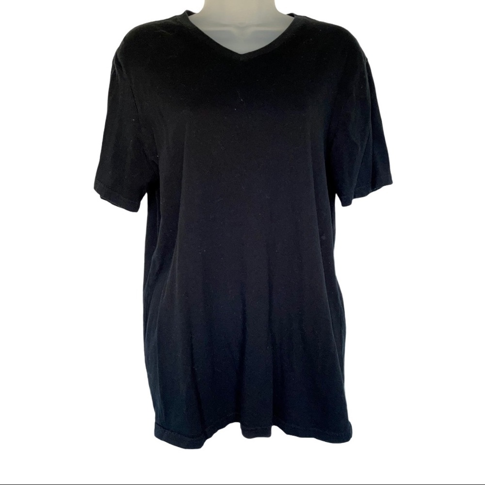 Black V Neck T-Shirt Tee Casual Basic